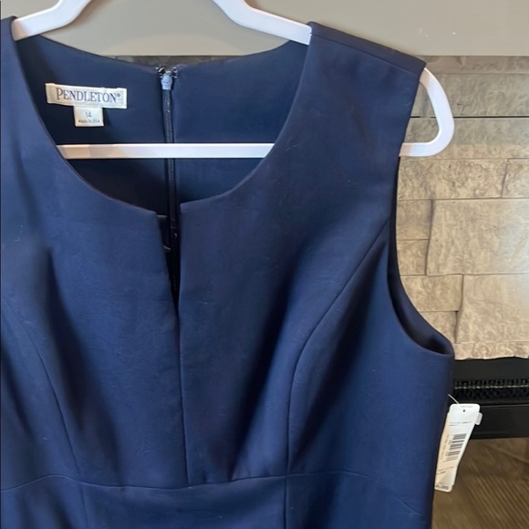 Pendleton Blue Sleeveless Sheath Dress Scoop Neck Midi 100% Virgin Wool size 14 - Picture 6 of 13